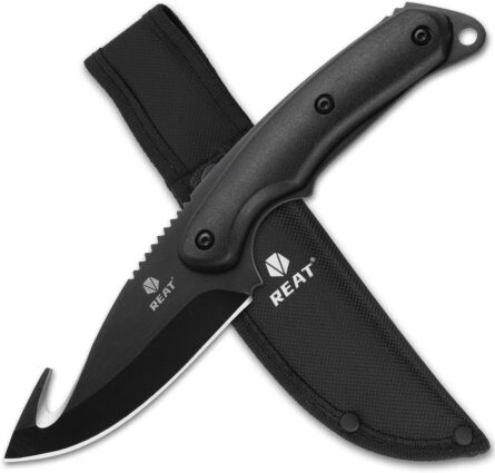 reat fixed blade knife 8 inch 440 steel with gut hook sheath mega blades