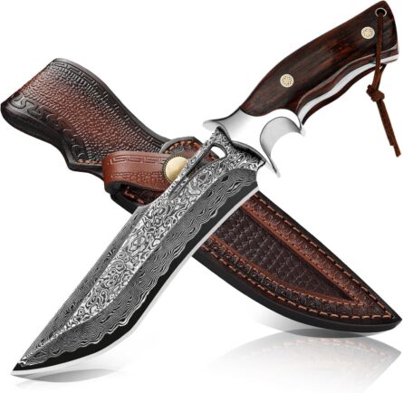 handmade damascus hunting knife bowie wood handle survival mega blades