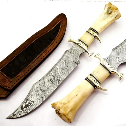 damascus steel bowie knife handmade with camel bone handle mega blades