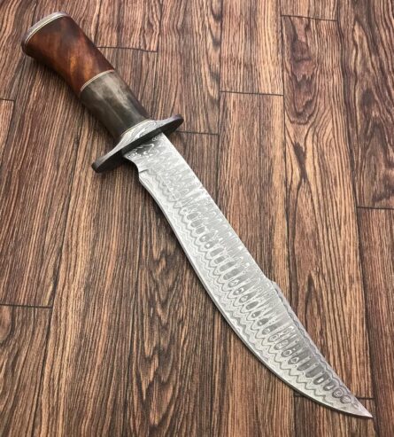 damascus steel bowie knife 15.25 inch marindi wood bone handle mega blades