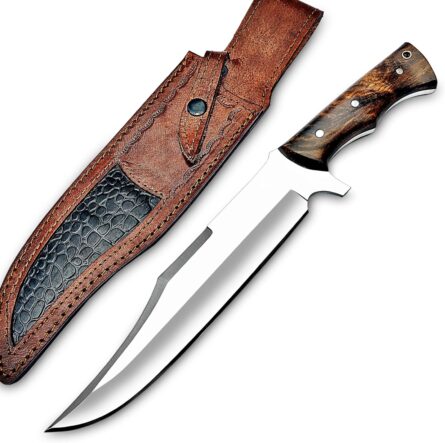 d2 steel bowie knife 14 inch full tang with wood handle & sheath mega blades