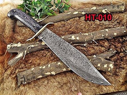 15 inch damascus bowie knife black dollar wood handle guard mega blades