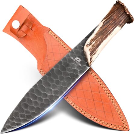 delta carbon steel bowie knife fixed blade stag horn handle mega blades