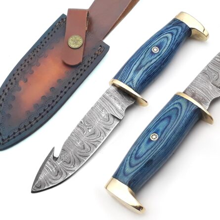 fiffo blade damascus gut hook knife fixed blade with sheath mega blades
