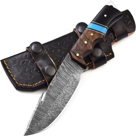 leona craft handmade damascus knife fixed blade with gut hook mega blades