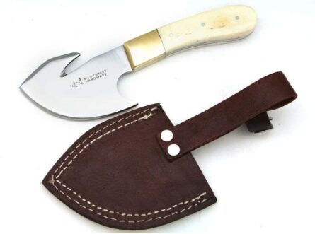 wild turkey handmade gut hook skinner knife w/ leather sheath mega blades