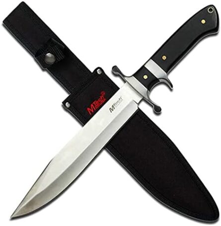 fixed blade knife 8.5 in satin steel black wood handle | mega blades
