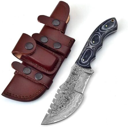 custom handmade damascus steel tracker knife w/ micarta handle | mega blades