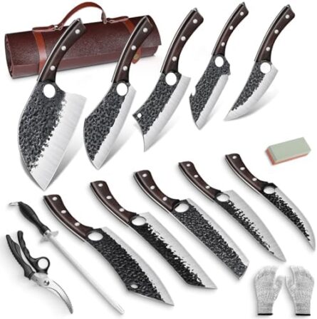 hand forged butcher knife set with bag | mega blades
