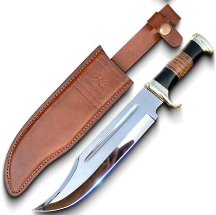 bowie survival knife with leather sheath camping | mega blades