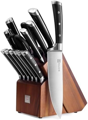 kitchen knife block set, 15 piece full tang knives | mega blades