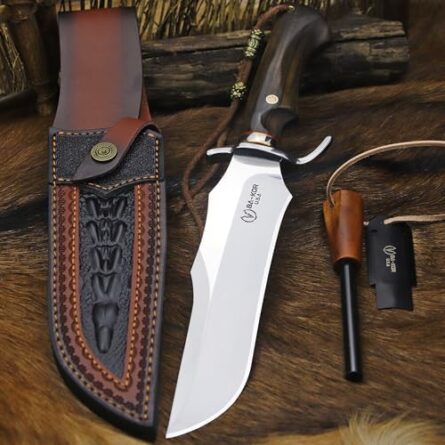 bowie knife with sheath & cerium igniter 9cr18mov | mega blades