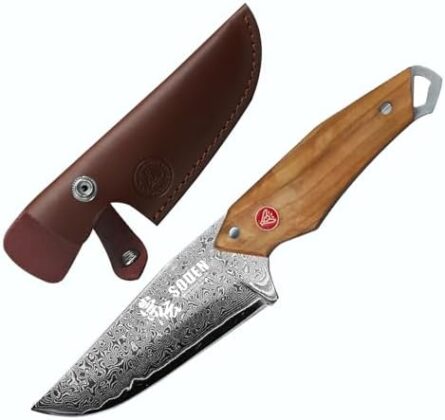 handcrafted damascus hunting knife with leather sheath | mega blades