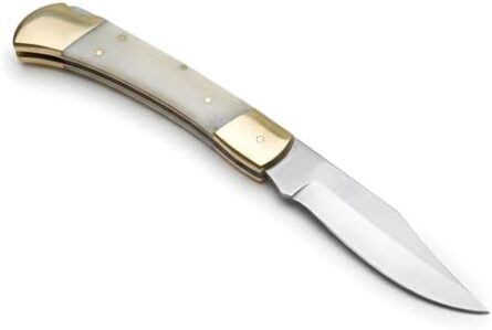 folding survival knife – ebony & camel bone handle | mega blades