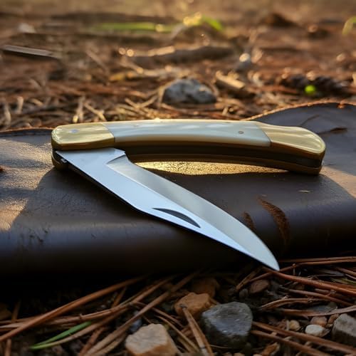 folding survival knife – ebony & camel bone handle | mega blades folding survival knife – ebony & camel bone handle | mega blades