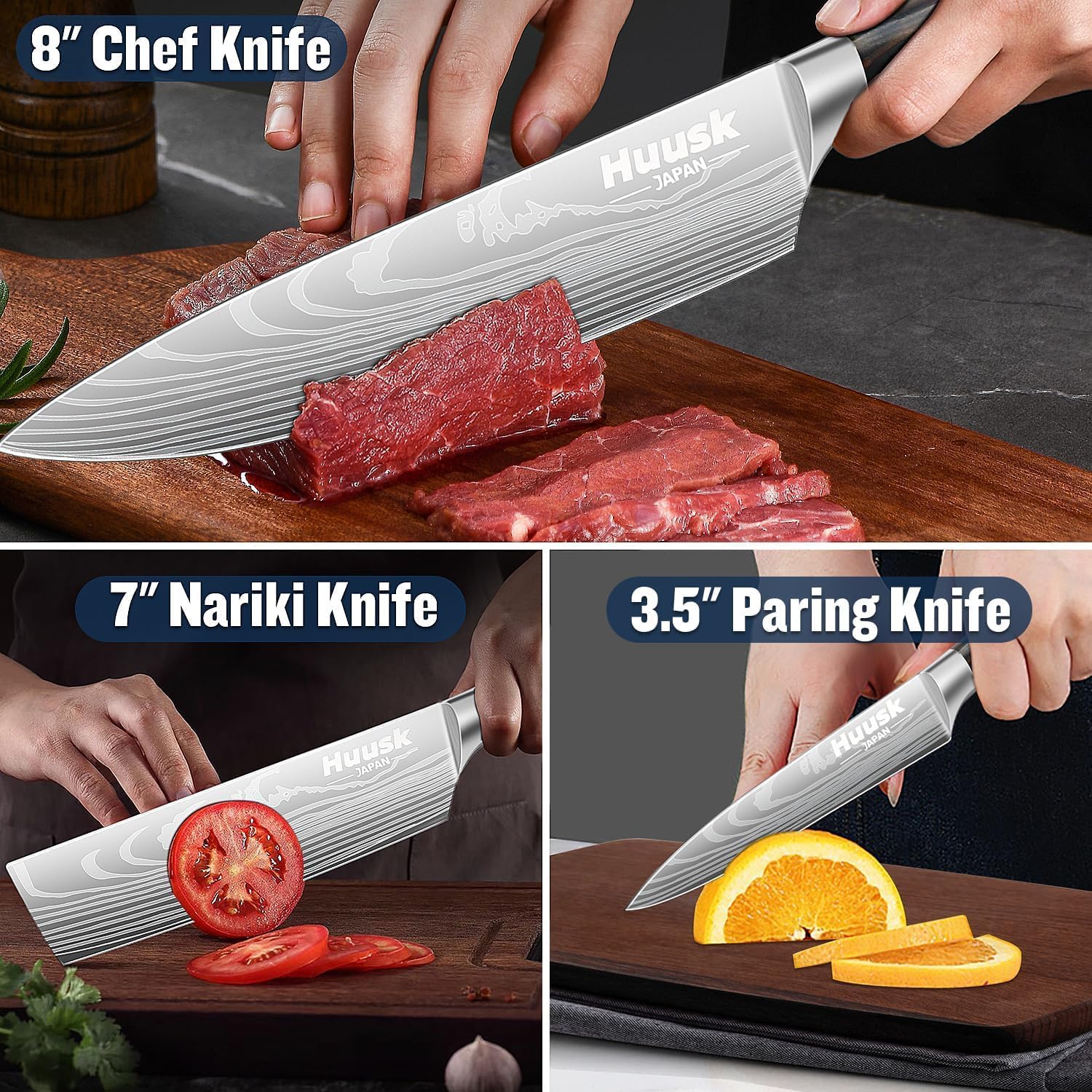 huusk chef knife set japanese professional wood handle knives mega blades huusk chef knife set japanese professional wood handle knives mega blades