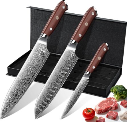 damascus knife set 3pcs vg10 steel japanese chef knives mega blades