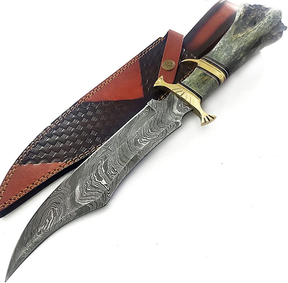 damascus hunting knife handmade double edge with sheath mega blades damascus hunting knife handmade double edge with sheath mega blades