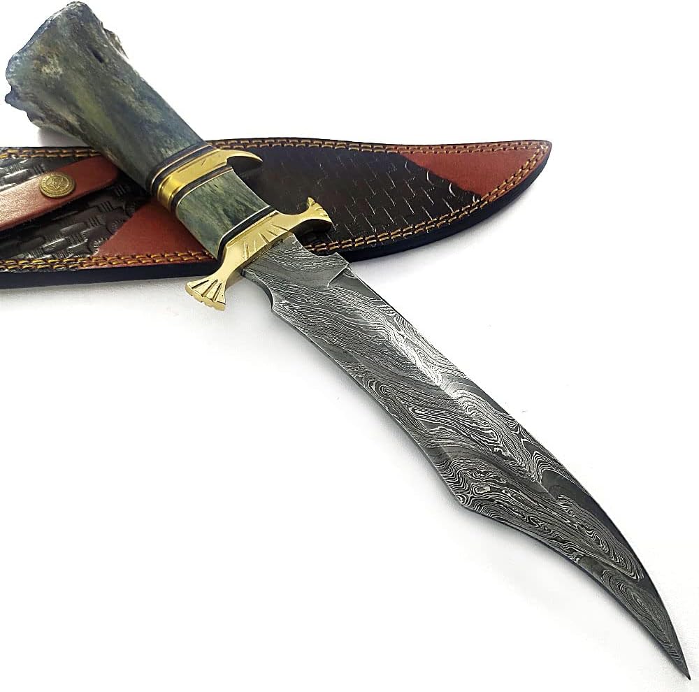 damascus hunting knife handmade double edge with sheath mega blades damascus hunting knife handmade double edge with sheath mega blades