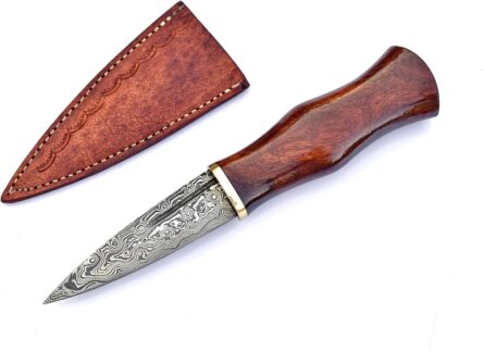 sgian dubh damascus knife scottish dirk with leather sheath mega blades