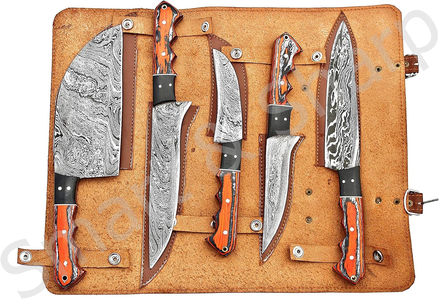 handmade damascus chef knives set 5 pieces with wood handles mega blades handmade damascus chef knives set 5 pieces with wood handles mega blades