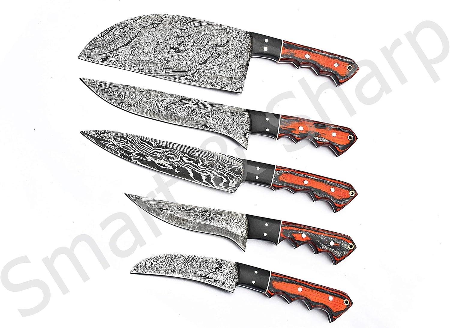 handmade damascus chef knives set 5 pieces with wood handles mega blades handmade damascus chef knives set 5 pieces with wood handles mega blades
