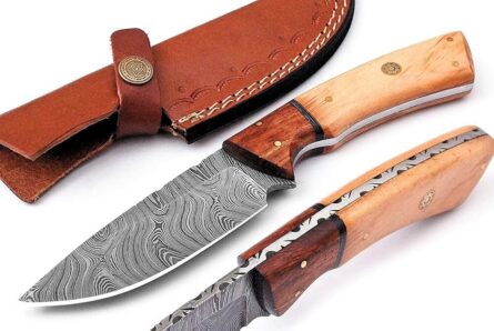knivio 9" handmade damascus hunting knife with leather sheath mega blades