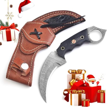 lynxxe 7.5" handmade damascus hunting knife with sheath mega blades