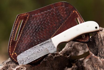 handmade damascus steel bull cutter knife with white handle mega blades