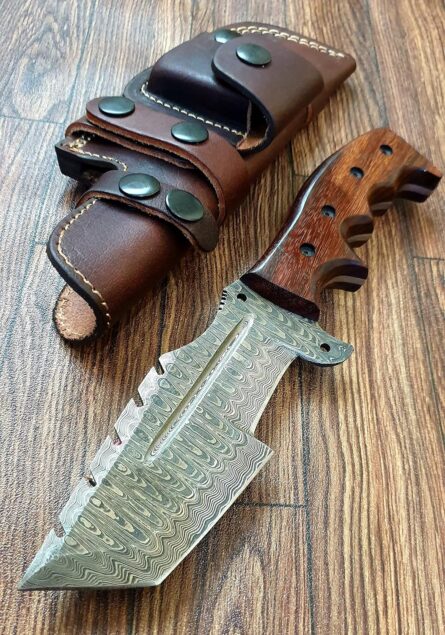 damascus tracker knife – 10" handmade full tang hunting knife mega blades