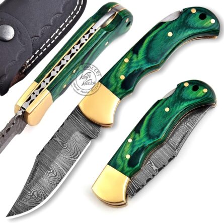 damascus pocket knife – handmade folding green wood blade mega blades