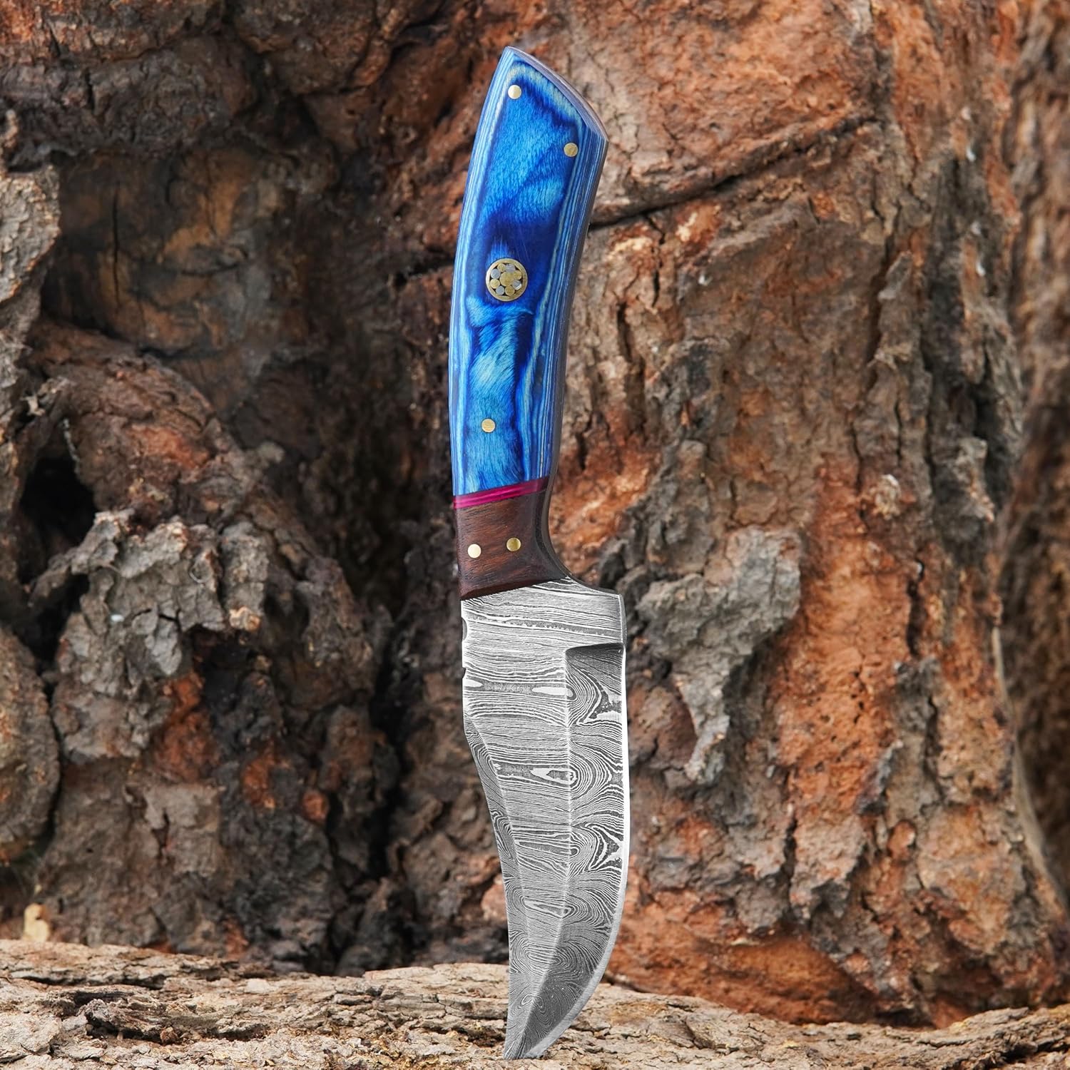 damascus hunting knife – handmade blue & rosewood handle mega blades damascus hunting knife – handmade blue & rosewood handle mega blades