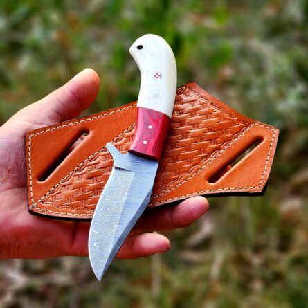 damascus bull cutter knife – handmade red wood bone handle mega blades