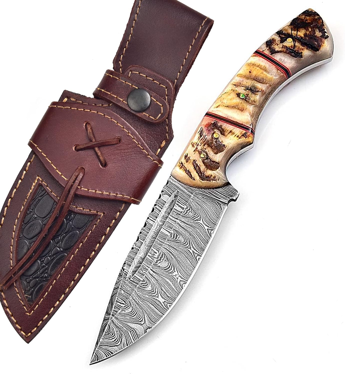 damascus hunting knife 9.5 inch fixed blade with leather sheath mega blades damascus hunting knife 9.5 inch fixed blade with leather sheath mega blades
