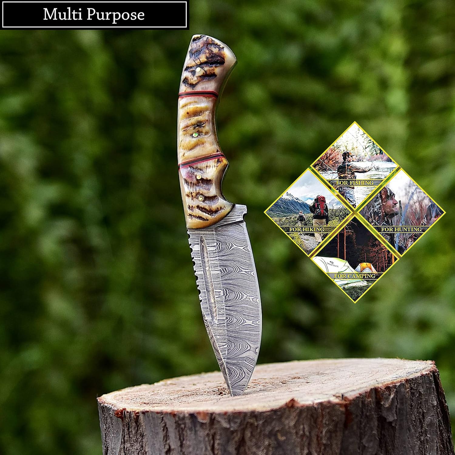 damascus hunting knife 9.5 inch fixed blade with leather sheath mega blades damascus hunting knife 9.5 inch fixed blade with leather sheath mega blades