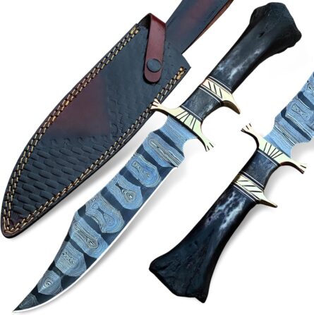 damascus hunting knife double edge twist blade with sheath mega blades