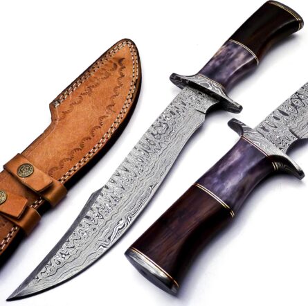 damascus bowie knife handmade full tang with leather sheath mega blades