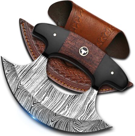 damascus ulu knife – handmade 5.5” alaskan crescent blade mega blades