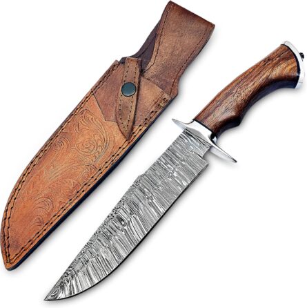 handmade damascus bowie knife – 14″ hunting fixed blade mega blades