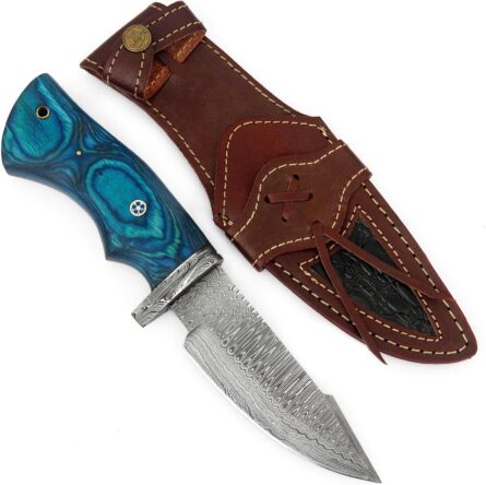 damascus hunting knife – 10" handmade blue walnut wood blade mega blades