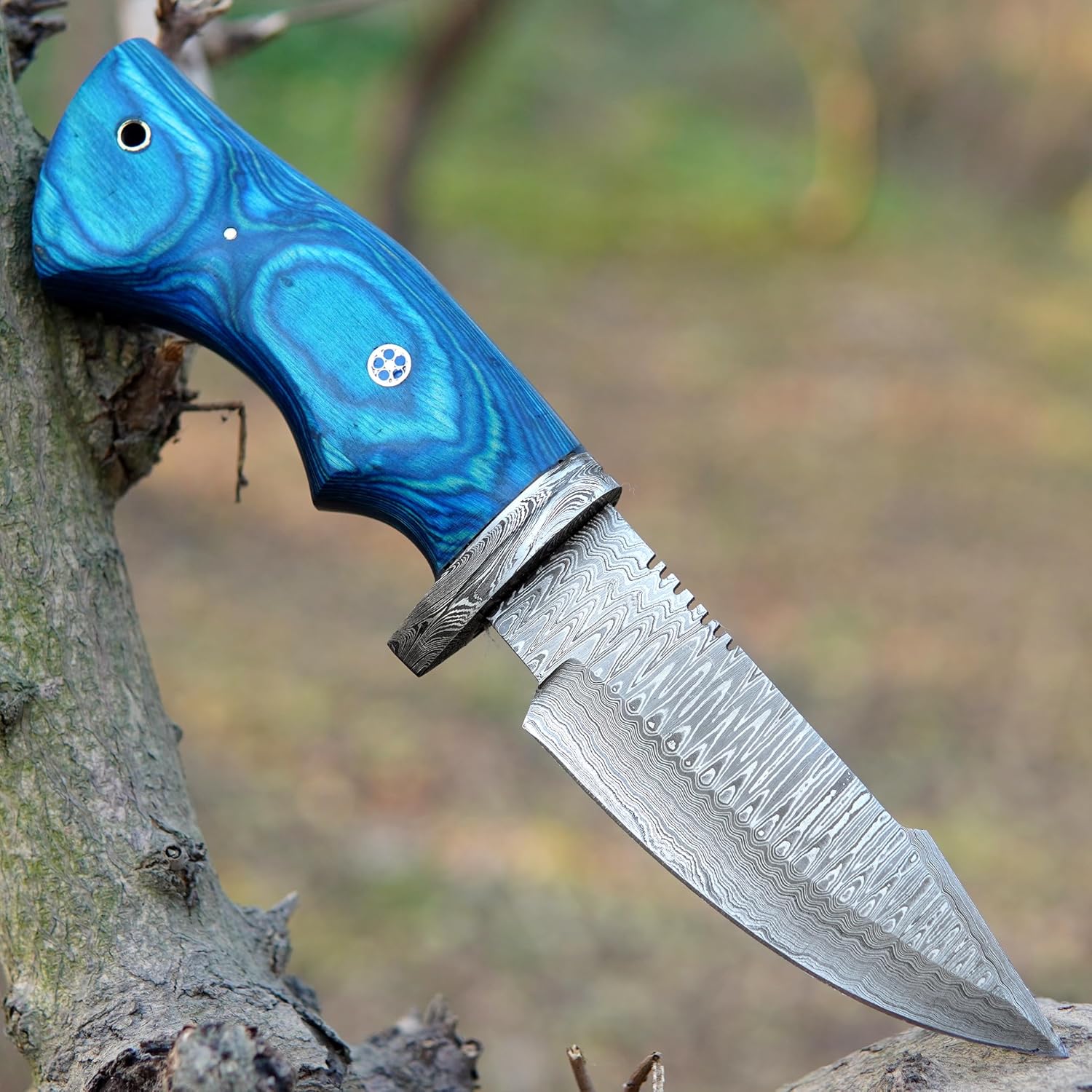 damascus hunting knife – 10" handmade blue walnut wood blade mega blades damascus hunting knife – 10" handmade blue walnut wood blade mega blades