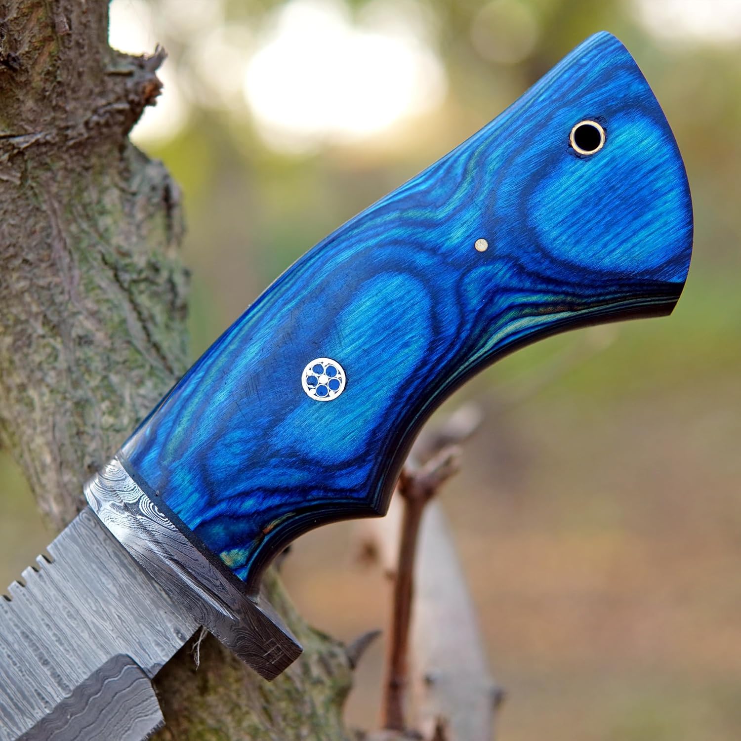 damascus hunting knife – 10" handmade blue walnut wood blade mega blades damascus hunting knife – 10" handmade blue walnut wood blade mega blades