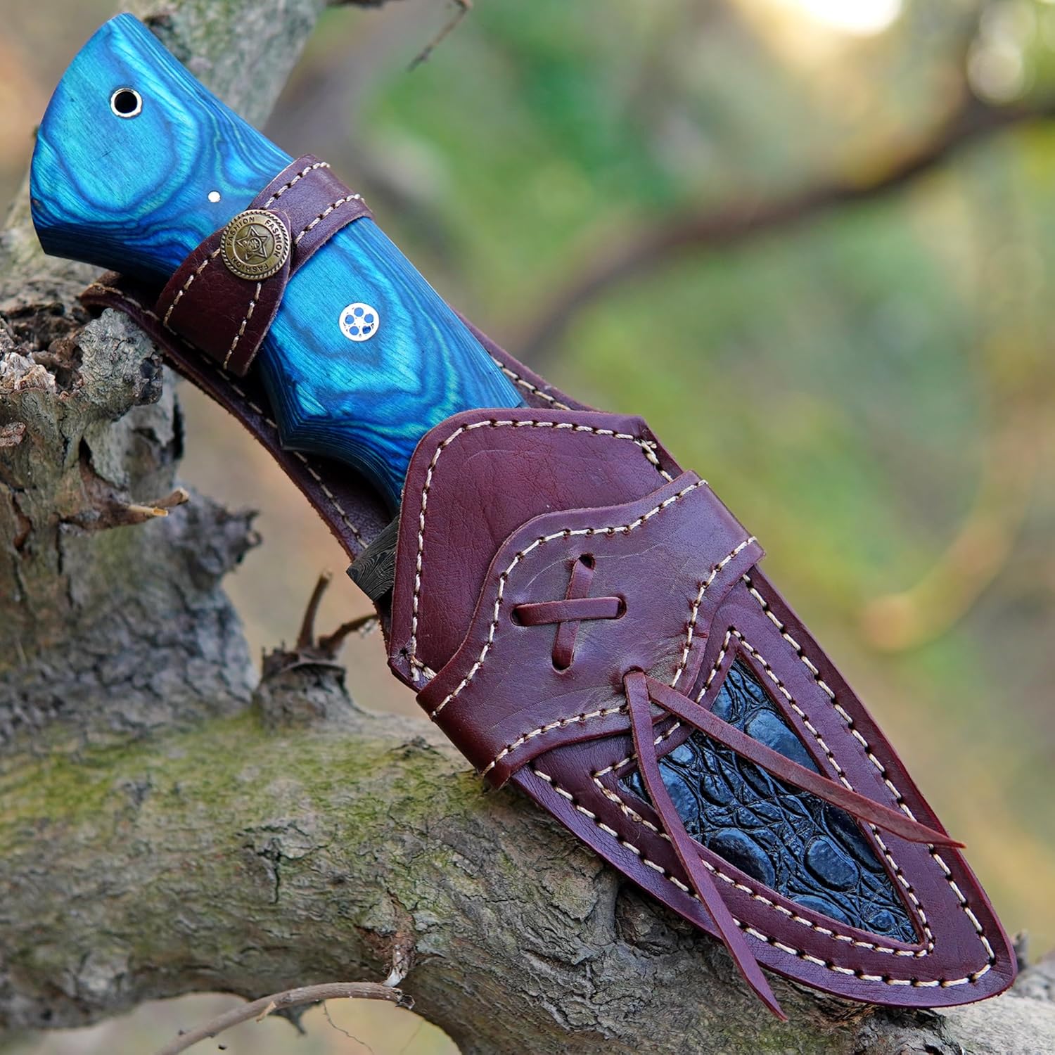 damascus hunting knife – 10" handmade blue walnut wood blade mega blades damascus hunting knife – 10" handmade blue walnut wood blade mega blades