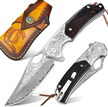 damascus pocket knife – handmade sandalwood folding knife edc mega blades