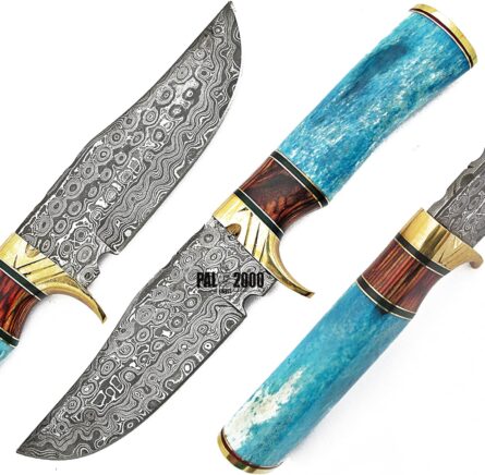 handmade damascus steel knife 9.5 inch with leather sheath mega blades