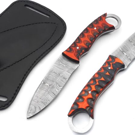damascus hunting knife – full tang tracker knife with sheath mega blades