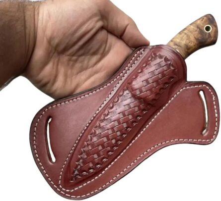 damascus knife sheath – handmade leather fixed blade holster mega blades