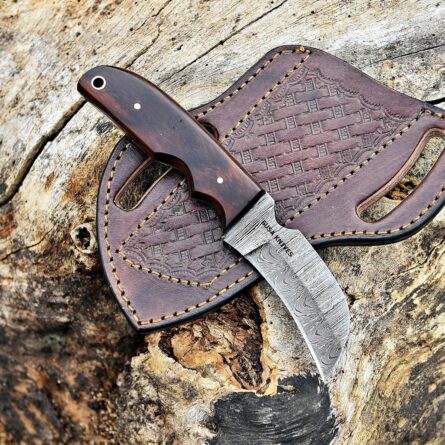 damascus knife – handmade 7'' hawkbill fixed blade with sheath mega blades