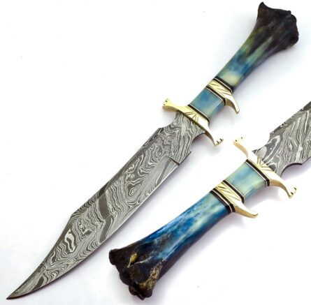 handmade damascus steel hunting knife with camel bone handle mega blades