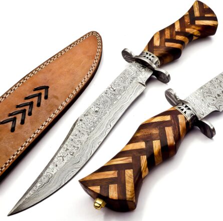 damascus hunting knife bk328 – handmade 15” outdoor bowie mega blades